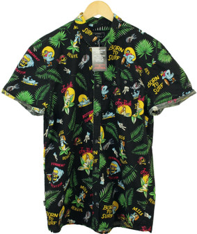 O'Neill Mens XL 44" Casual Black Slim-Fit Born to Surf Hawaiian Shirt