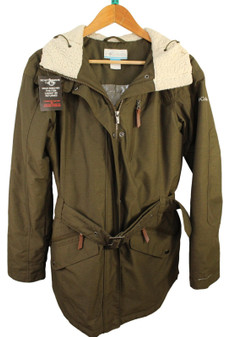 COLUMBIA LADIES MEDIUM HOODED PARKA INSULATED OMNI-TECH OUTDOOR BELTED COAT