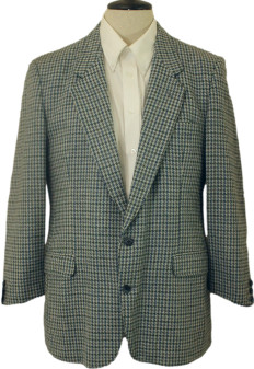 Vintage Dunn & Co Mens 41R Blue Teal Green Mix Houndstooth Wool Tweed Jacket