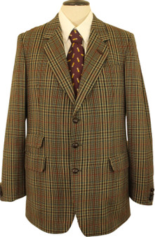 Vintage Tweed British Jape's 42" Long Green Mix Windowpane Tweed Jacket