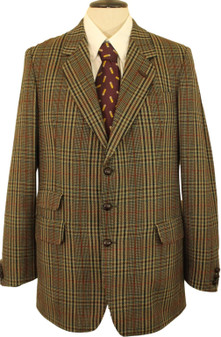 VINTAGE MENS TWEED BRITISH JAPE'S 42" LONG GREEN MIX WINDOWPANE TWEED JACKET