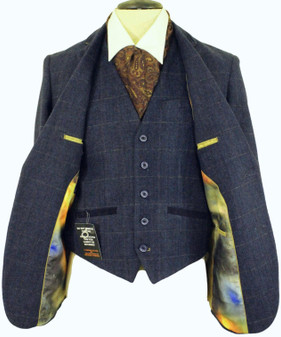 CAVANI MENS 36R BLUE MIX TWEED 2 PIECE JACKET WAISTCOAT MODERN SUIT SET
