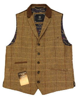 CAVANI MENS 36R BROWN MIX CHECK MODERN WAISTCOAT