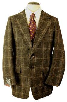 VINTAGE YORKERS BROWN 40" BOX CHECK SUIT STYLE JACKET