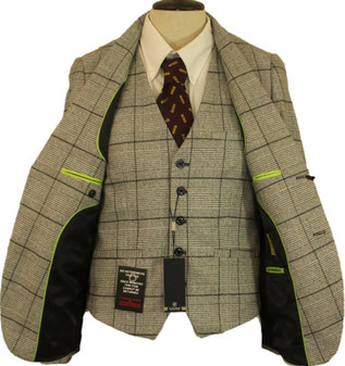 CAVANI 36R GREY BOX CHECK 2 PIECE SUIT JACKET & WAISTCOAT BNWT