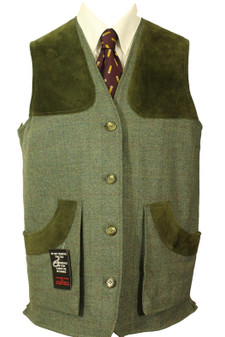 Vtg Green Tweed DV Townend Tailored Small 42" Green Shoulder Patch Shooting Vest