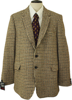 VTG HARRIS TWEED MENS 46" LONG STYLE BROWN MIX HOUNDSTOOTH TAILORED TWEED JACKET