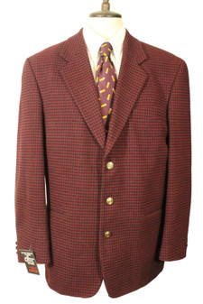 Vintage Burton 42" Long Maroon Black Mix Check Tweed Mens Jacket