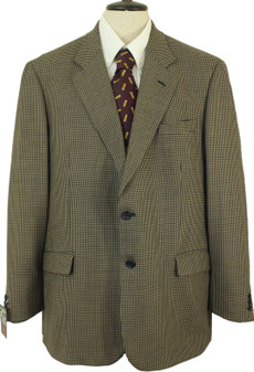 M&S TWEED MENS 44" LONG NAVY/BEIGE MIX LIGHTWEIGHT HOUNDSTOOTH TWEED JACKET