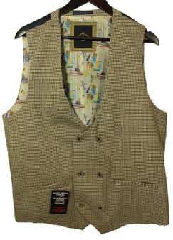 Cavani Brown Blue Mix Check 46R Mens Double Breasted Modern Waistcoat