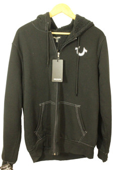 True Religion Black Buddha Medium Zipped Sherpa Mens Hoodie BNWT