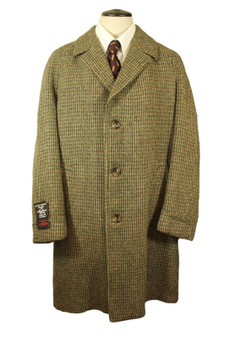 Vintage Harris Tweed Green Mix Tailored Large Scottish Tweed Raglan Overcoat