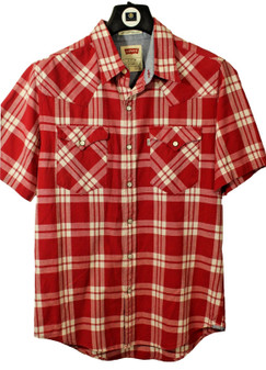 Levis Mens Red Small 100% Cotton Short Sleeve Popper Men's Shirt