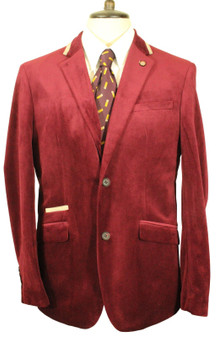 Cavani Mens Rouge Velvet Style 40" Dinner Tuxedo Modern Slim Fit Jacket