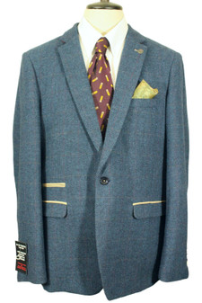 Marc Darcy Dion Blue 44" Blue Modern Tweed Men's Jacket