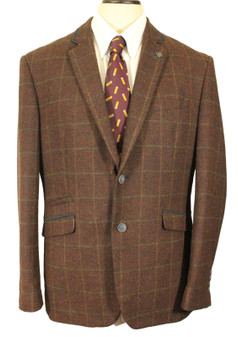 House of Cavani 44R Brown Check Slim Fit Tweed Modern Jacket