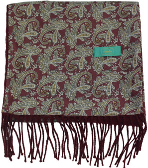 Vintage Paisley Canda Burgundy Mix Wool Backed Tassel Scarf