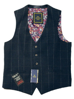 House of Cavani 34R  Blue Box Check Mens Modern Tweed Waistcoat BNWT