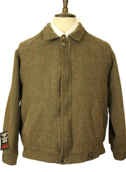 Vintage Hersil Mens Green 44" Medium Tweed Short Raglan Tweed Zipped Jacket