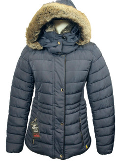 Joules Blue Gosway Padded Size 8 Quilted Faux Fux Detachable Hooded Jacket