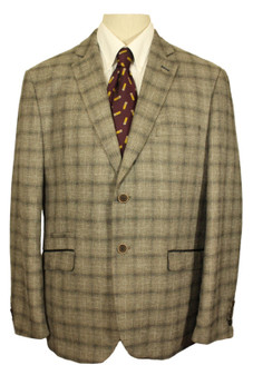 House of Cavani 46R Brown Check Linen Blend Tweed Modern Jacket