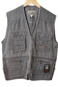 Vintage Jinteo Mens Large Grey Denim Utility Vest