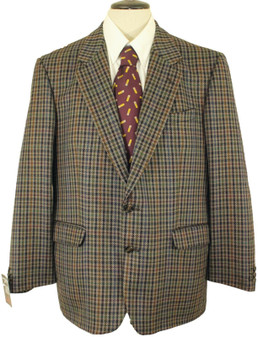 VINTAGE ST MICHAEL MENS 44" BROWN/BLUE MIX CHECK TWEED JACKET