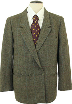 VINTAGE DANIEL HECHTER FRENCH MENS 38" GREEN MIX DOUBLE BREASTED TWEED JACKET