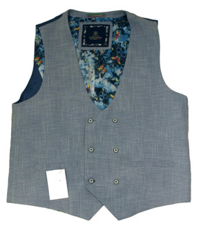 House of Cavani 44R  Double Breasted Light Blue Modern Mens Waistcoat