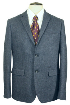 Superdry Supremacy 38" Blue Herringbone Tweed Modern Jacket