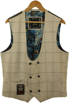 House of Cavani 44" Grey Box Check Double Breasted Waistcoat