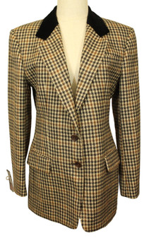Vintgae Daks London Size 10 Ladies Velvet Collar Brown Mix Check Blazer