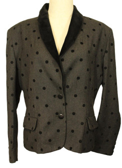 Vintgae Jaeger Ladies Size 16 Poker Dot Grey Black Spotted Velvet Collar Jacket