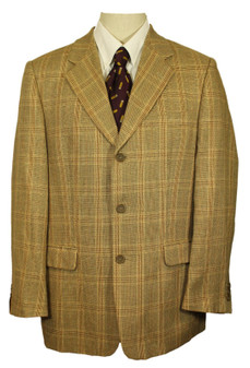 Heine Mens Silk Wool Linen Check Brown Blazer Jacket UK 40" Smart Casual