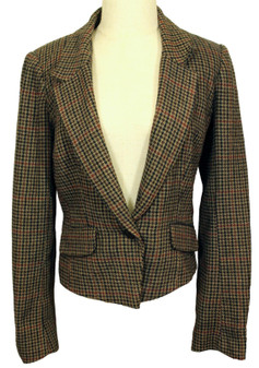 Ladies Check Jane Norman Size 12 Brown Mix Tweed Casual Smart Jacket