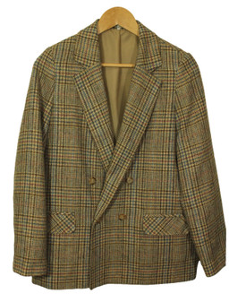 Vintage Equorian Ladies Size 12 Brown Check Plaid Double Breasted Tweed Jacket