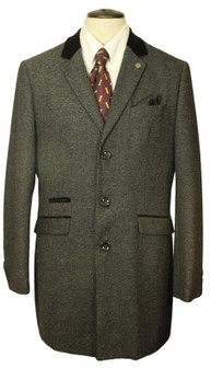 Marc Darcy 40R Charcoal Tweed Velvet Collar Races Smart Modern Overcoat