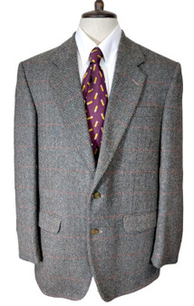 British Vintage Centuar 42" Brown/Green Mix Check Herringbone Tweed Jacket