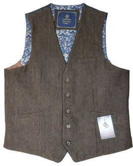 House of Cavani 42R Brown Mens Modern Tweed Waistcoat
