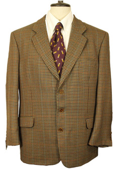 British Vintage Cashmere Jaeger UK 42" Short Brown Check Tweed Gents Jacket