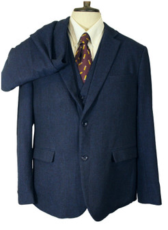 Blue Mens Herringbone 3-Piece 44" Jacket & Waistcoat W38 L33 Trouser Suit Set