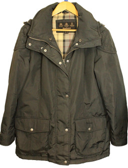 Barbour Intl Outlaw UK 18 Grey Hooded Ladies Barbour Waterproof Quilted Jacket