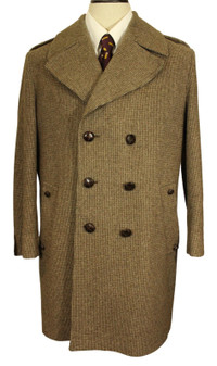 Vintage Dannimac 38" Brown Double-Breasted Tweed Overcoat