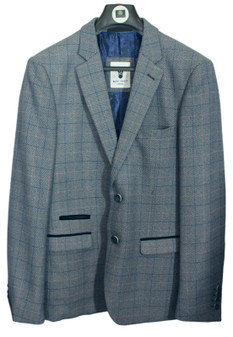 Marc Darcy Harry Blue 38" Modern Tweed Men's Smart Check Modern Formal Jacket
