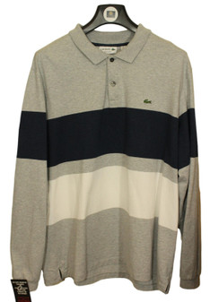 Lacoste Grey Striped US XXL 48" Men's Polo Collared Jumper Sweater