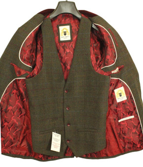 Marc Darcy 34R Moss Green Velvet Collar Check Jacket & Waistcoat Set