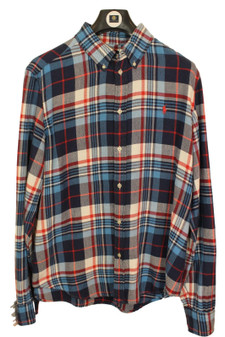 Mens Ralph Lauren XLarge TG Cotton Flannel Check Blue Mix Long Sleeve Shirt