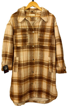 Per Una Womens Beige Brown Mix Size 14 Check Blend M&S Coat