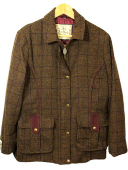 Jack Murphy Womens Brown Size 16 Check Burgundy Trim Tweed Country Jacket