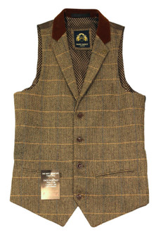 Marc Darcy Brown Check 34R Velvet Collar Small Waistcoat